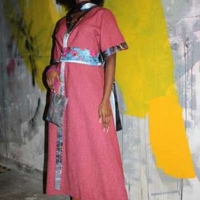 Fuchsia Woolen Tweed kimono style wrap dress Profile Picture