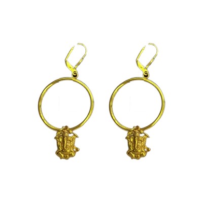 Wearing Gold-Plated Lord Ganesha Hoop Earrings Profile Picture