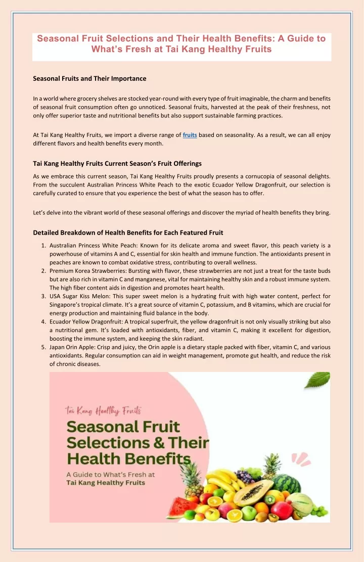 PPT - Seasonal Fruit Selections and Their Health Benefits  A Guide to What’s Fresh at Tai Kang Healthy Fruits PowerPoint Presentation - ID:12738991