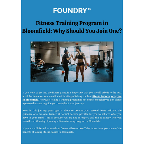 Fitness Training Program in Bloomfield: Why Should You Join One?