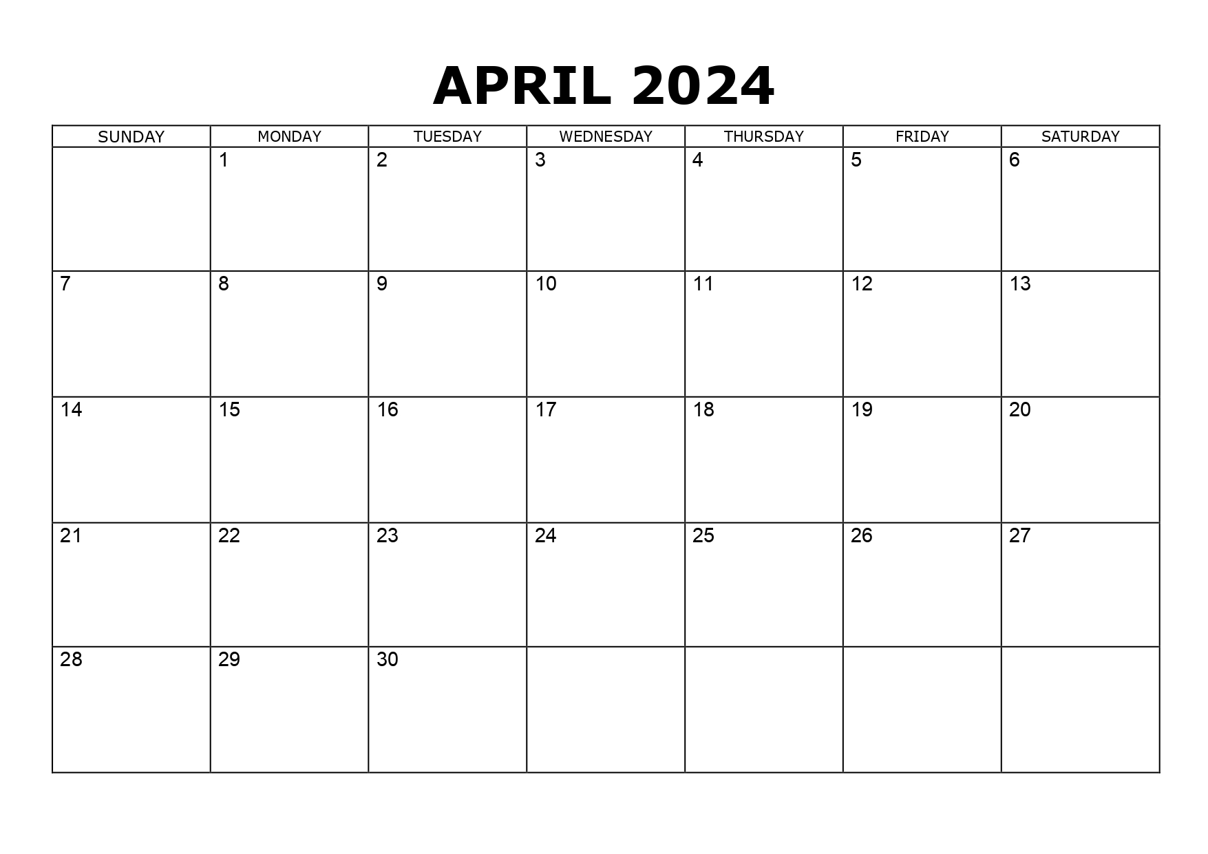 30 Free Cute April Printable Calendar 2024: Instant PDF Download!