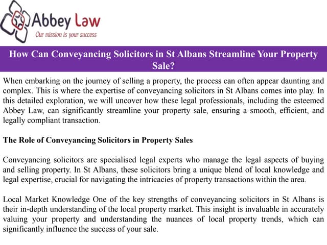 How Can Conveyancing Solicitors in St Albans Streamline Your Property Sale? | PPT