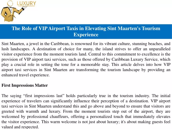 The Role of VIP Airport Taxis in Elevating Sint Maarten's Tourism Experience